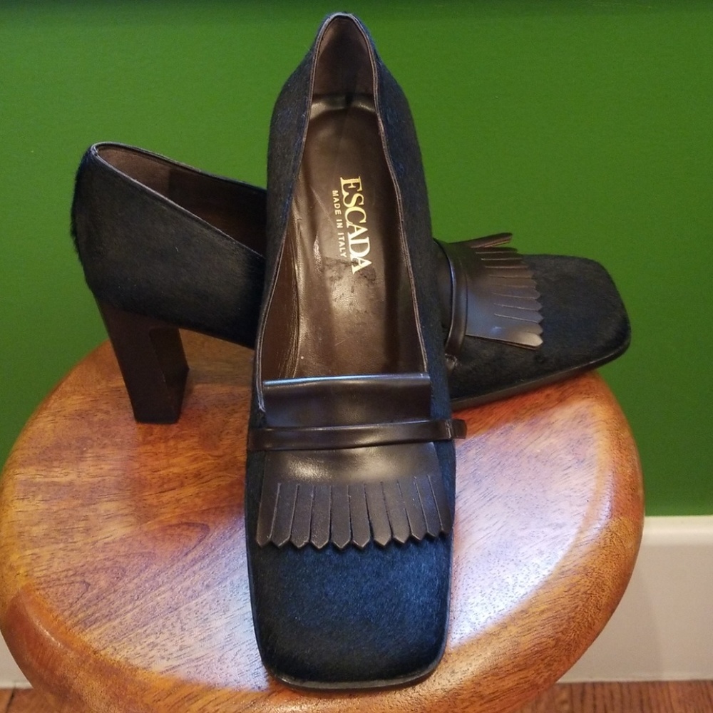Escada Pony Hair Kiltie Loafers